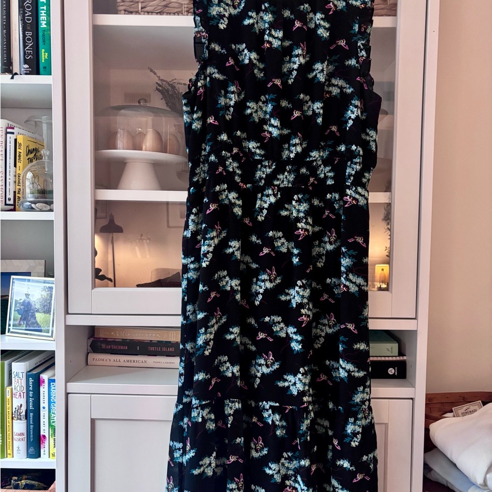 J. Crew Black Floral Midi Dress
